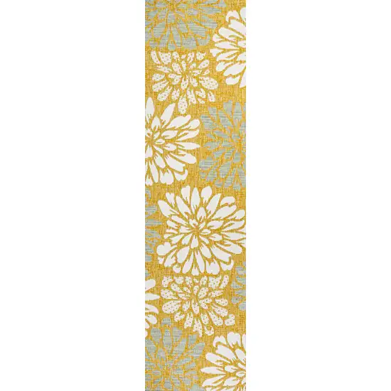 8' Yellow And Cream Floral Indoor Outdoor Runner Rug Photo 3