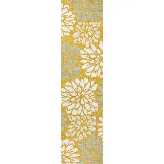 8' Yellow And Cream Floral Indoor Outdoor Runner Rug Photo 1