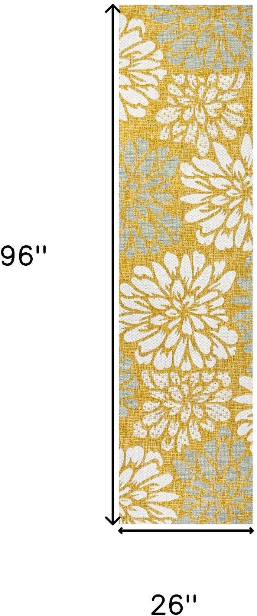 8' Yellow And Cream Floral Indoor Outdoor Runner Rug Photo 7
