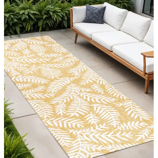 10' Yellow And Cream Floral Indoor Outdoor Runner Rug Photo 1