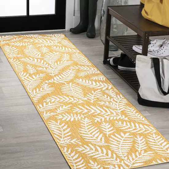 10' Yellow And Cream Floral Indoor Outdoor Runner Rug Photo 4
