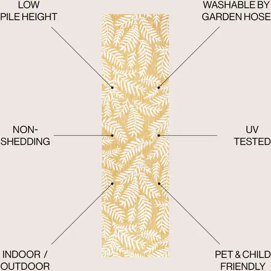 10' Yellow And Cream Floral Indoor Outdoor Runner Rug Photo 8
