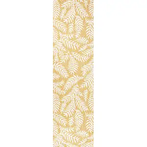 Photo of 10' Yellow And Cream Floral Indoor Outdoor Runner Rug