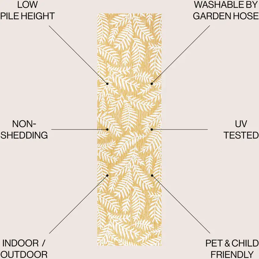 8' Yellow And Cream Floral Indoor Outdoor Runner Rug Photo 8