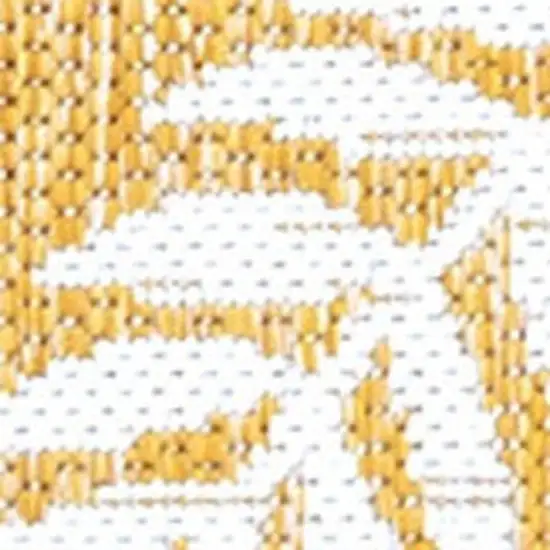 8' Yellow And Cream Floral Indoor Outdoor Runner Rug Photo 2