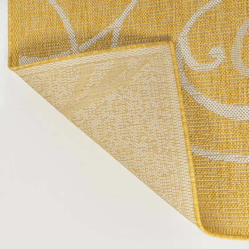 8' Yellow And Cream Floral Indoor Outdoor Runner Rug Photo 8