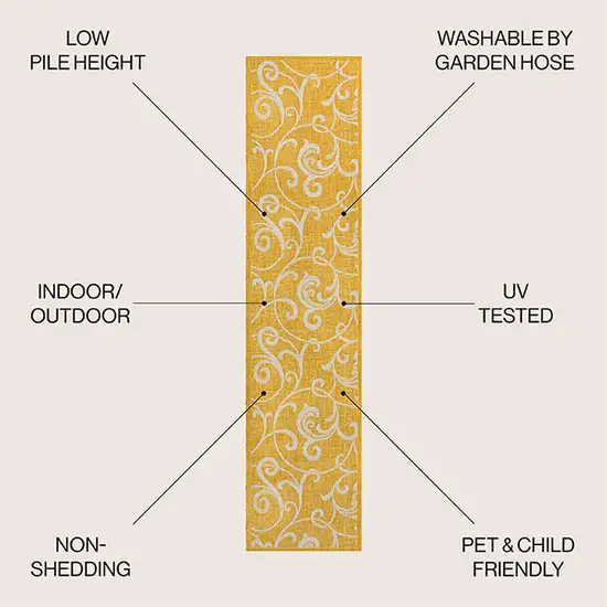 8' Yellow And Cream Floral Indoor Outdoor Runner Rug Photo 7