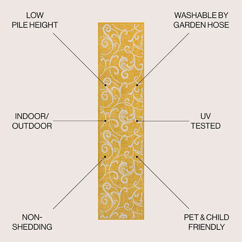 8' Yellow And Cream Floral Indoor Outdoor Runner Rug Photo 7