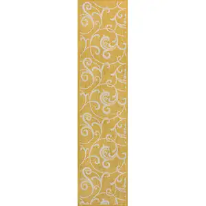 Photo of 8' Yellow And Cream Floral Indoor Outdoor Runner Rug