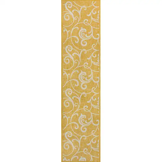 8' Yellow And Cream Floral Indoor Outdoor Runner Rug Photo 1