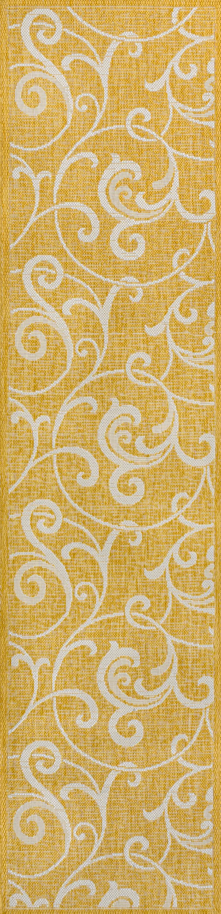 8' Yellow And Cream Floral Indoor Outdoor Runner Rug Photo 1