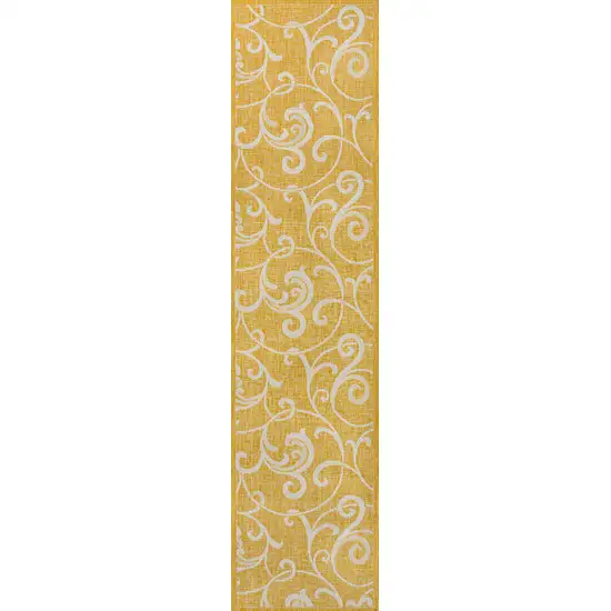 8' Yellow And Cream Floral Indoor Outdoor Runner Rug Photo 3