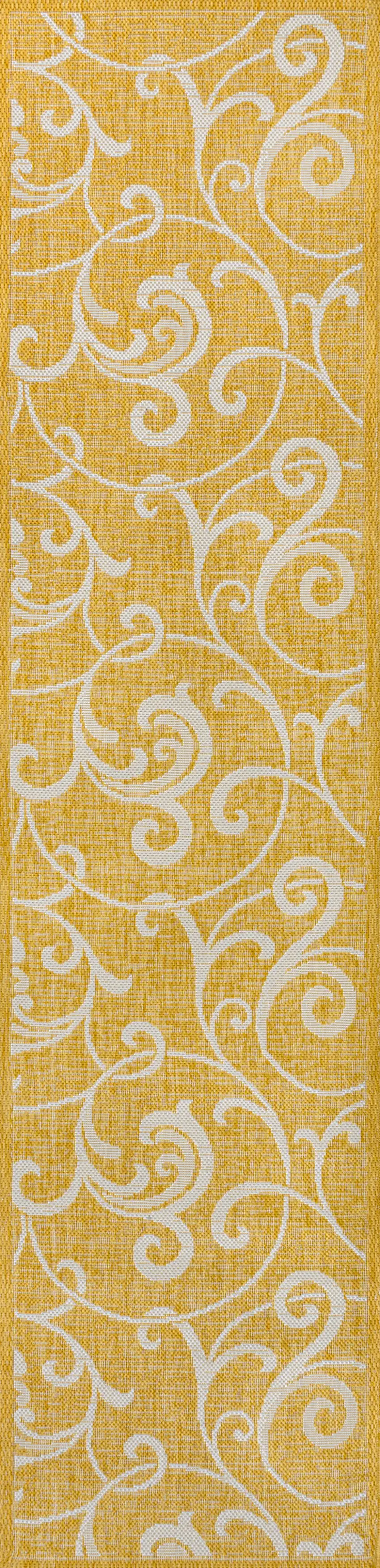 8' Yellow And Cream Floral Indoor Outdoor Runner Rug Photo 3