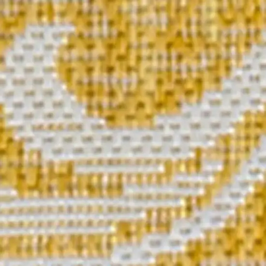 8' Yellow And Cream Floral Indoor Outdoor Runner Rug Photo 2