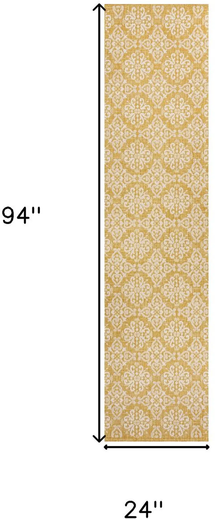 8' Yellow And Cream Floral Indoor Outdoor Runner Rug Photo 7