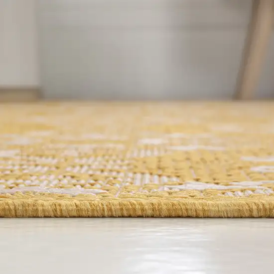 8' Yellow And Cream Floral Indoor Outdoor Runner Rug Photo 8