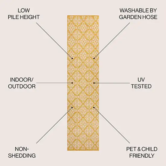 8' Yellow And Cream Floral Indoor Outdoor Runner Rug Photo 6