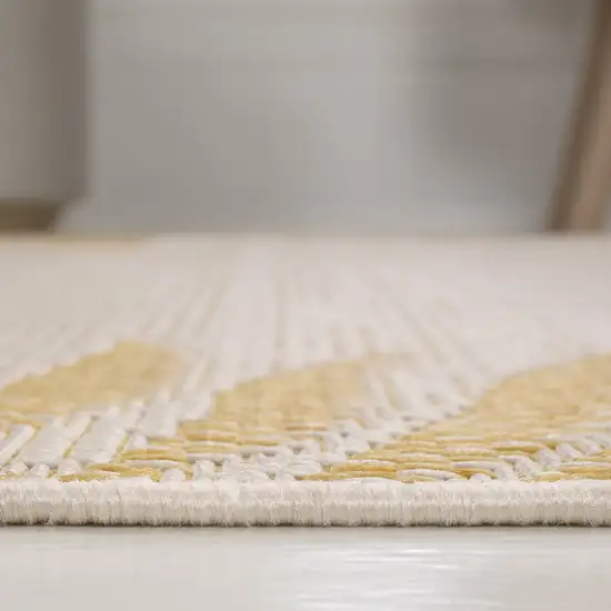 8' Yellow And Cream Floral Indoor Outdoor Runner Rug Photo 8