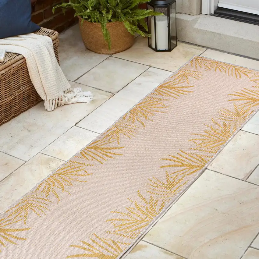 8' Yellow And Cream Floral Indoor Outdoor Runner Rug Photo 5