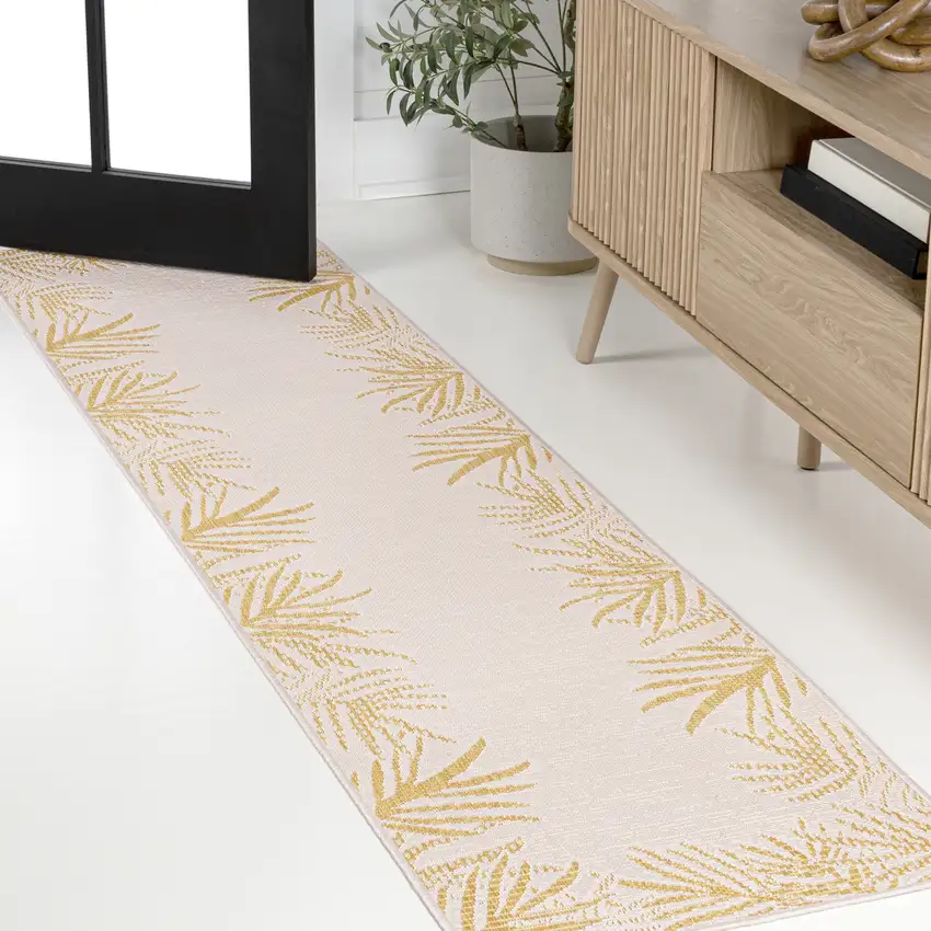 8' Yellow And Cream Floral Indoor Outdoor Runner Rug Photo 3