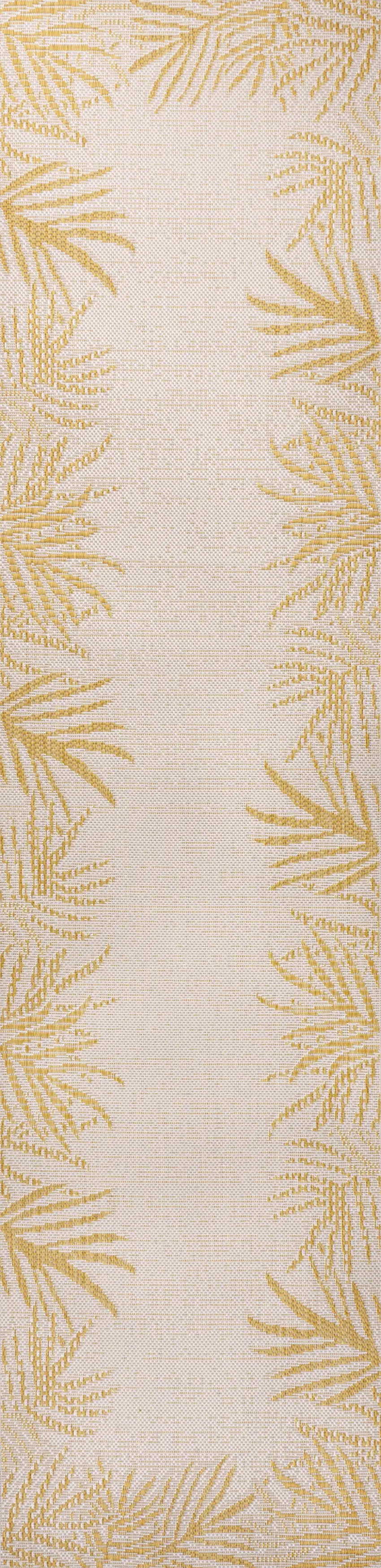 8' Yellow And Cream Floral Indoor Outdoor Runner Rug Photo 2