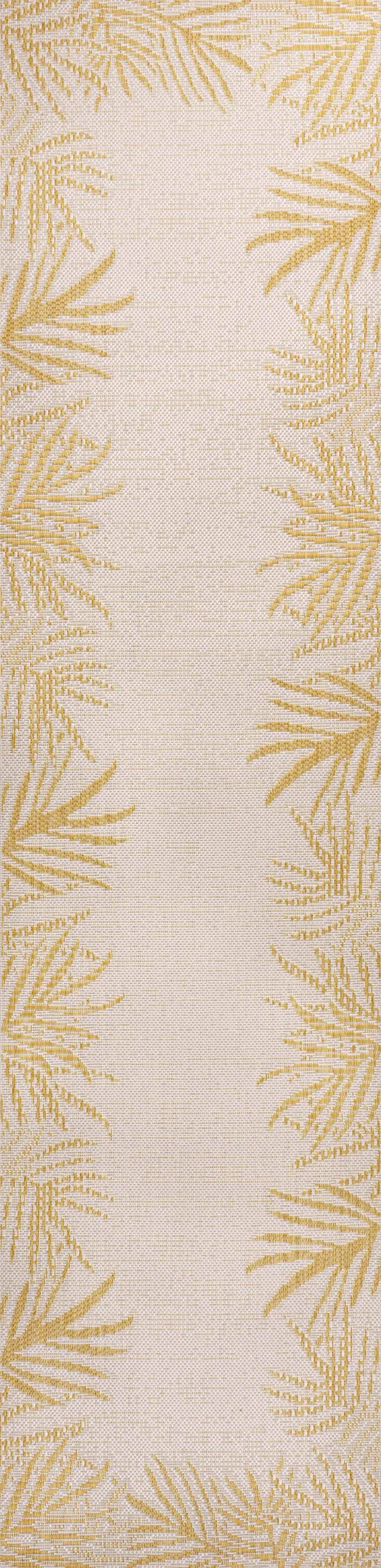 8' Yellow And Cream Floral Indoor Outdoor Runner Rug Photo 1