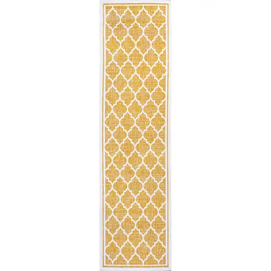 10' Yellow And Cream Geometric Indoor Outdoor Runner Rug Photo 3