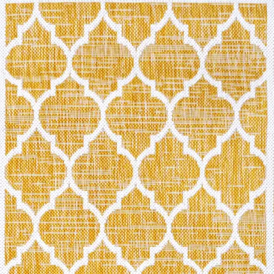 10' Yellow And Cream Geometric Indoor Outdoor Runner Rug Photo 2
