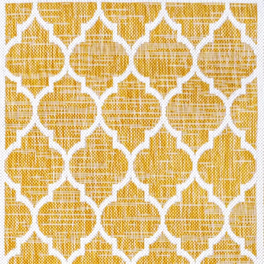 10' Yellow And Cream Geometric Indoor Outdoor Runner Rug Photo 2