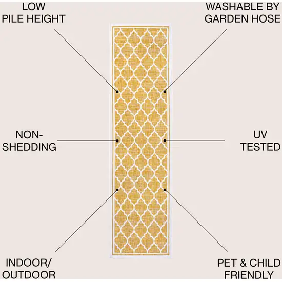 8' Yellow And Cream Geometric Indoor Outdoor Runner Rug Photo 8