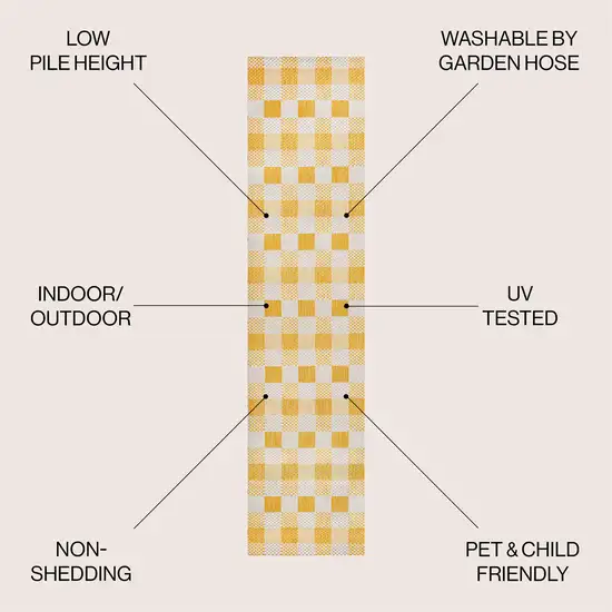 8' Yellow And Cream Geometric Indoor Outdoor Runner Rug Photo 6