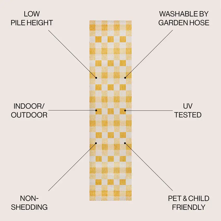 8' Yellow And Cream Geometric Indoor Outdoor Runner Rug Photo 6