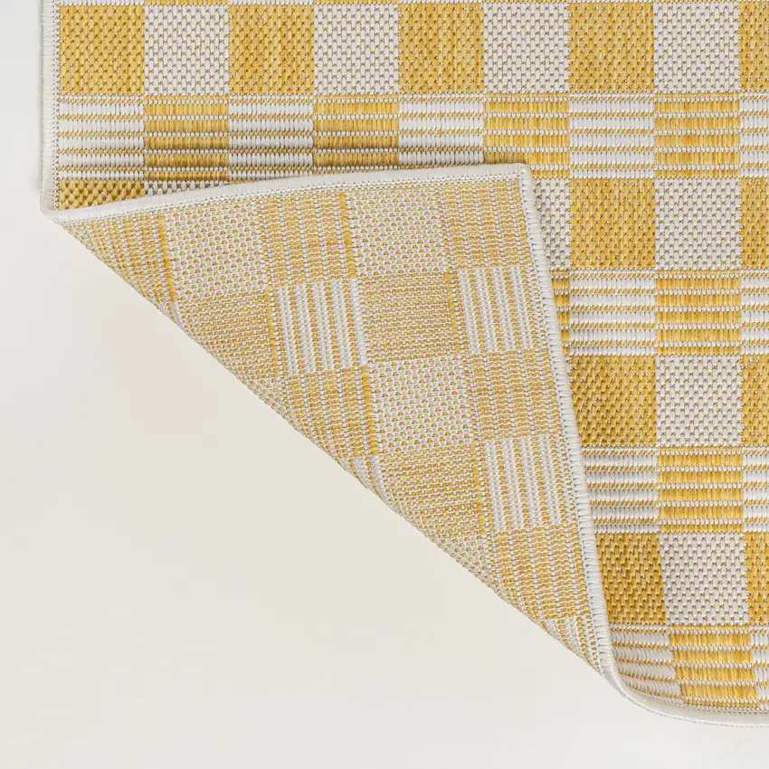 8' Yellow And Cream Geometric Indoor Outdoor Runner Rug Photo 8