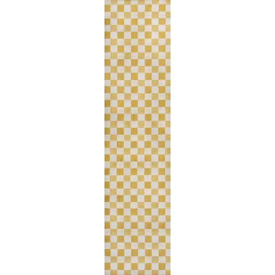 8' Yellow And Cream Geometric Indoor Outdoor Runner Rug Photo 1