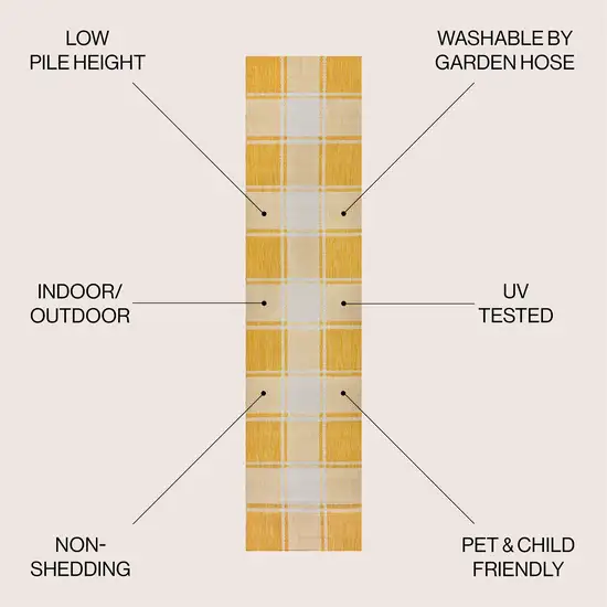 8' Yellow And Cream Gingham Indoor Outdoor Runner Rug Photo 7