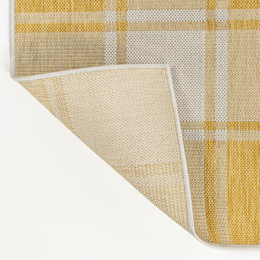 8' Yellow And Cream Gingham Indoor Outdoor Runner Rug Photo 8