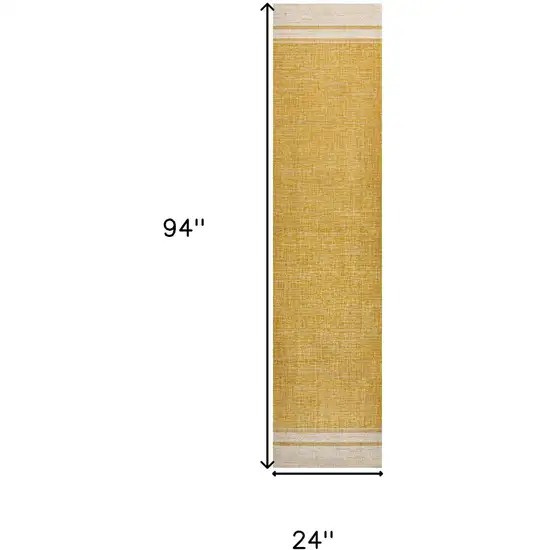 8' Yellow And Cream Indoor Outdoor Runner Rug Photo 7