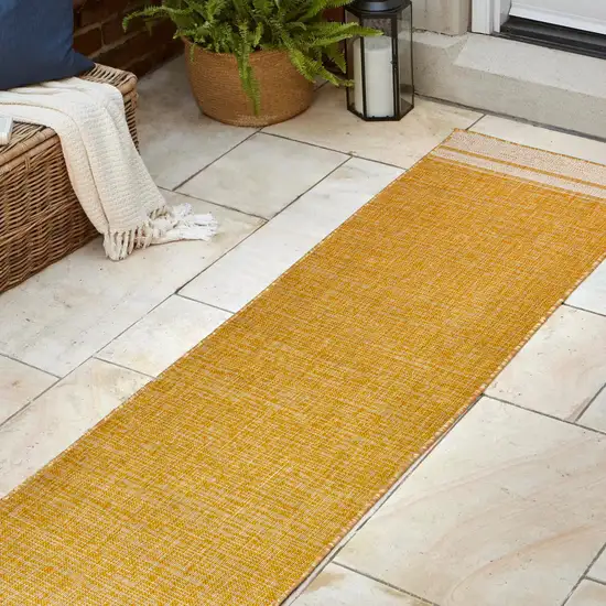 8' Yellow And Cream Indoor Outdoor Runner Rug Photo 5