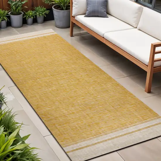 8' Yellow And Cream Indoor Outdoor Runner Rug Photo 1