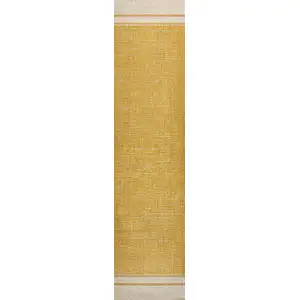 Photo of 8' Yellow And Cream Indoor Outdoor Runner Rug