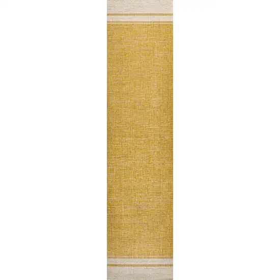 8' Yellow And Cream Indoor Outdoor Runner Rug Photo 1