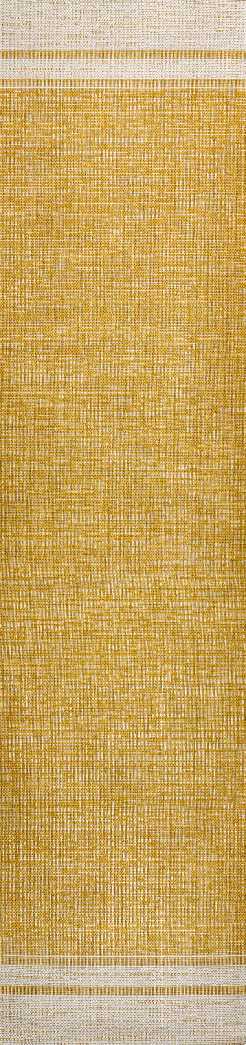 8' Yellow And Cream Indoor Outdoor Runner Rug Photo 1