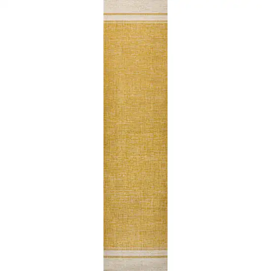 8' Yellow And Cream Indoor Outdoor Runner Rug Photo 2