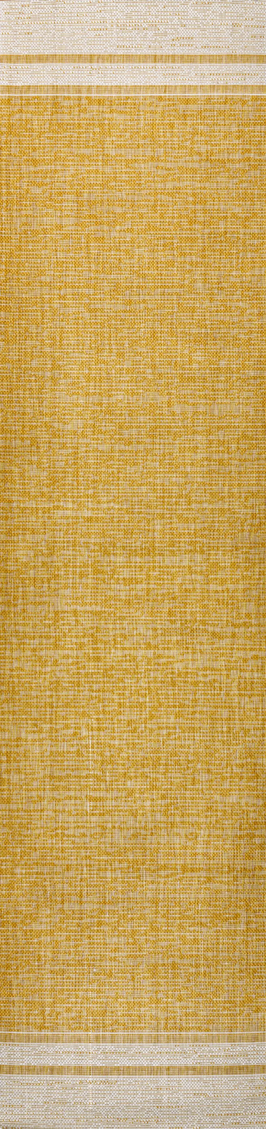 8' Yellow And Cream Indoor Outdoor Runner Rug Photo 2