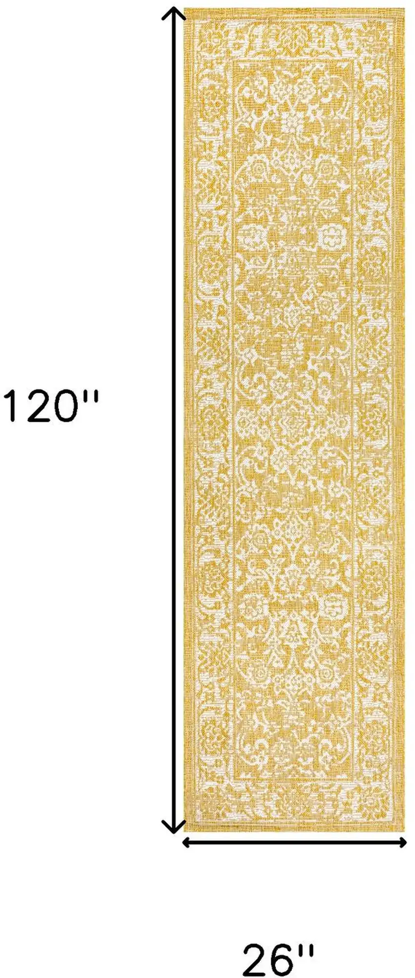 10' Yellow And Cream Medallion Indoor Outdoor Runner Rug Photo 6