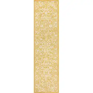 Photo of 8' Yellow And Cream Medallion Indoor Outdoor Runner Rug