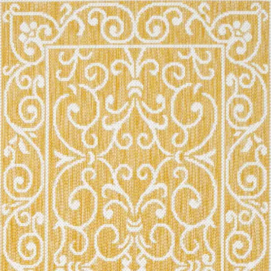10' Yellow And Cream Medallion Indoor Outdoor Runner Rug Photo 3