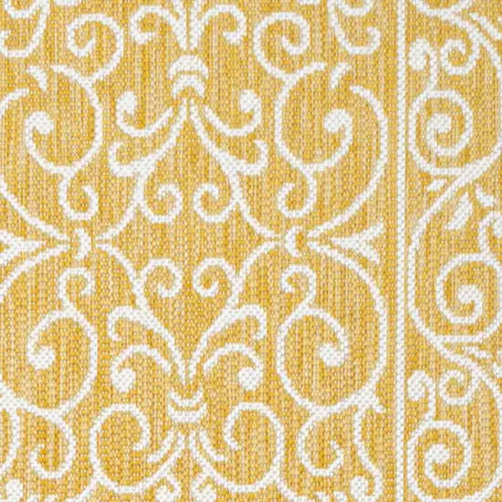 10' Yellow And Cream Medallion Indoor Outdoor Runner Rug Photo 2