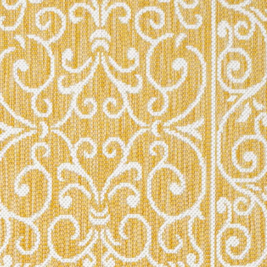 10' Yellow And Cream Medallion Indoor Outdoor Runner Rug Photo 2