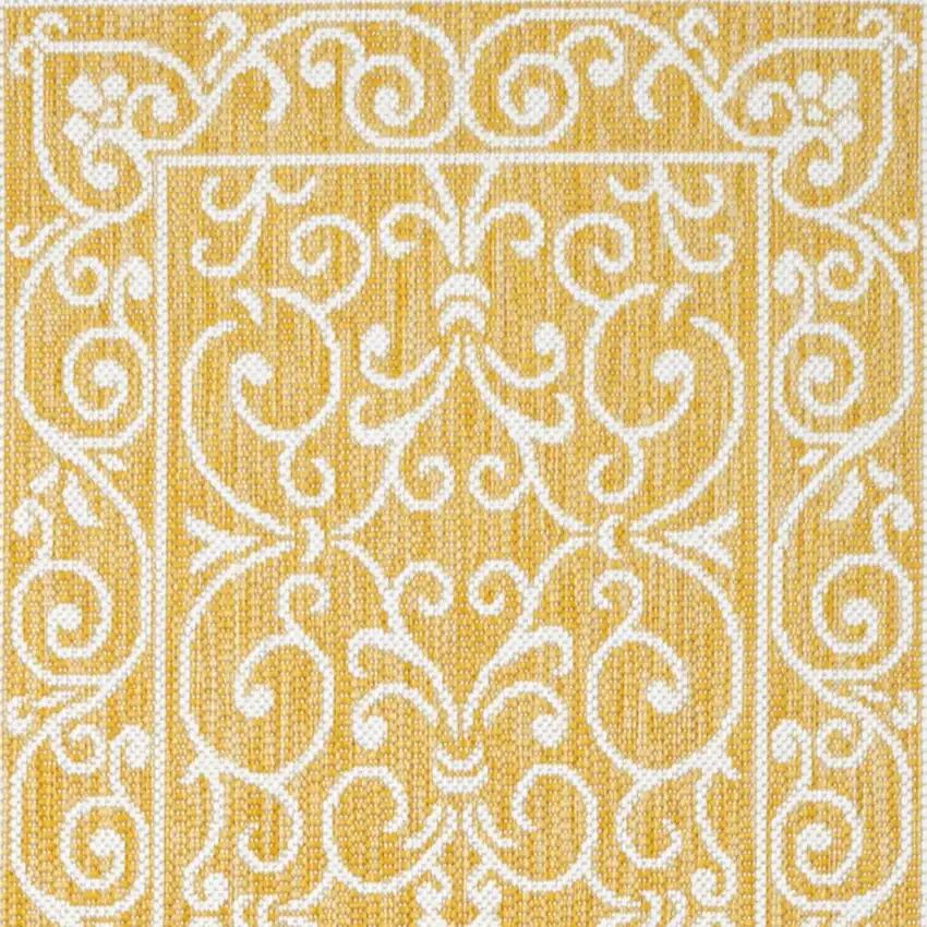 8' Yellow And Cream Medallion Indoor Outdoor Runner Rug Photo 2